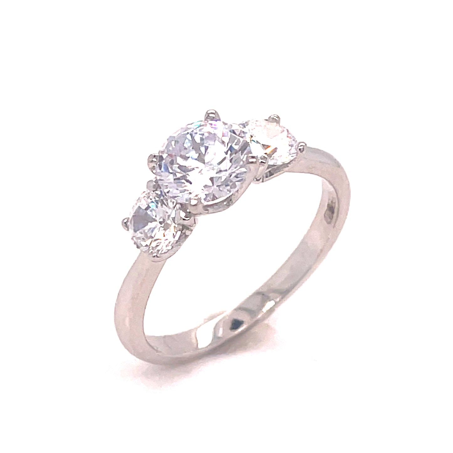 9CT WHITE GOLD CUBIC ZIRCONIA ROUND 3 STONE DRESS RING