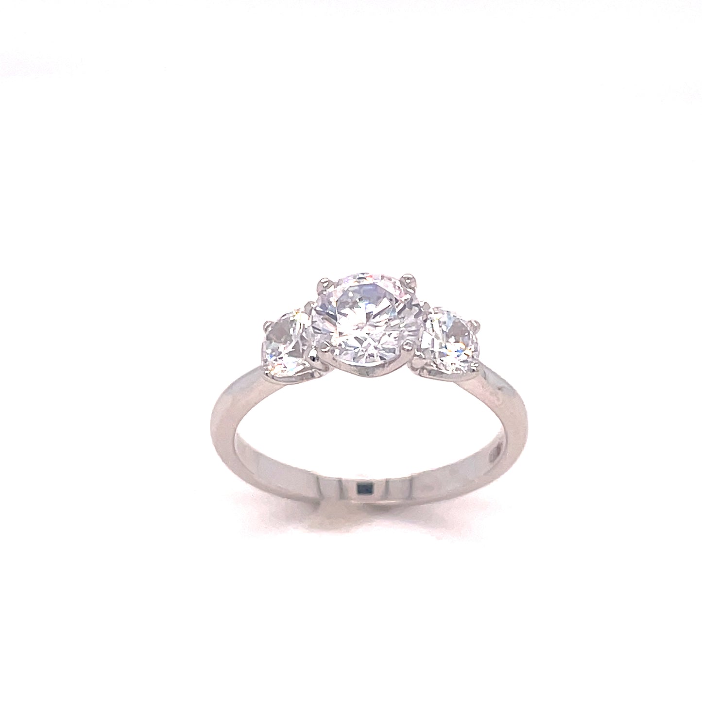 9CT WHITE GOLD CUBIC ZIRCONIA ROUND 3 STONE DRESS RING