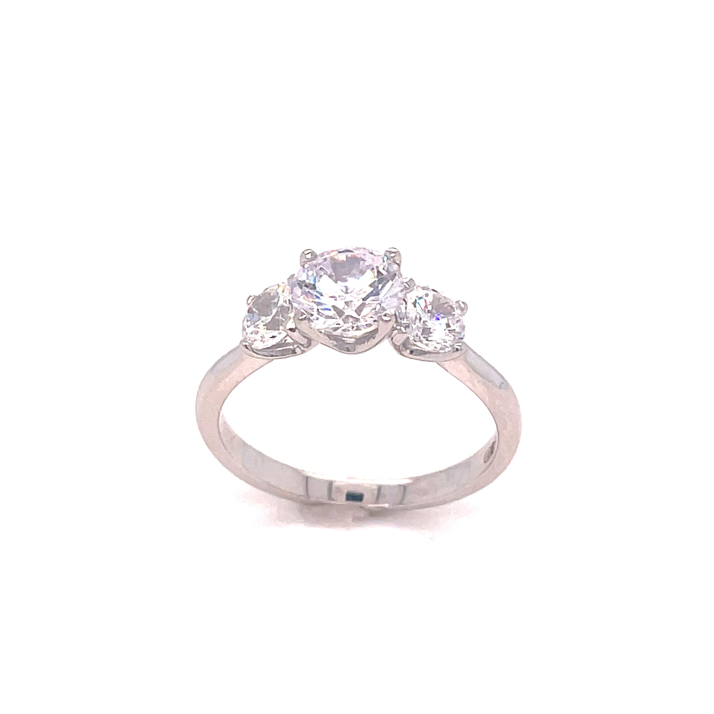 9CT WHITE GOLD CUBIC ZIRCONIA ROUND 3 STONE DRESS RING