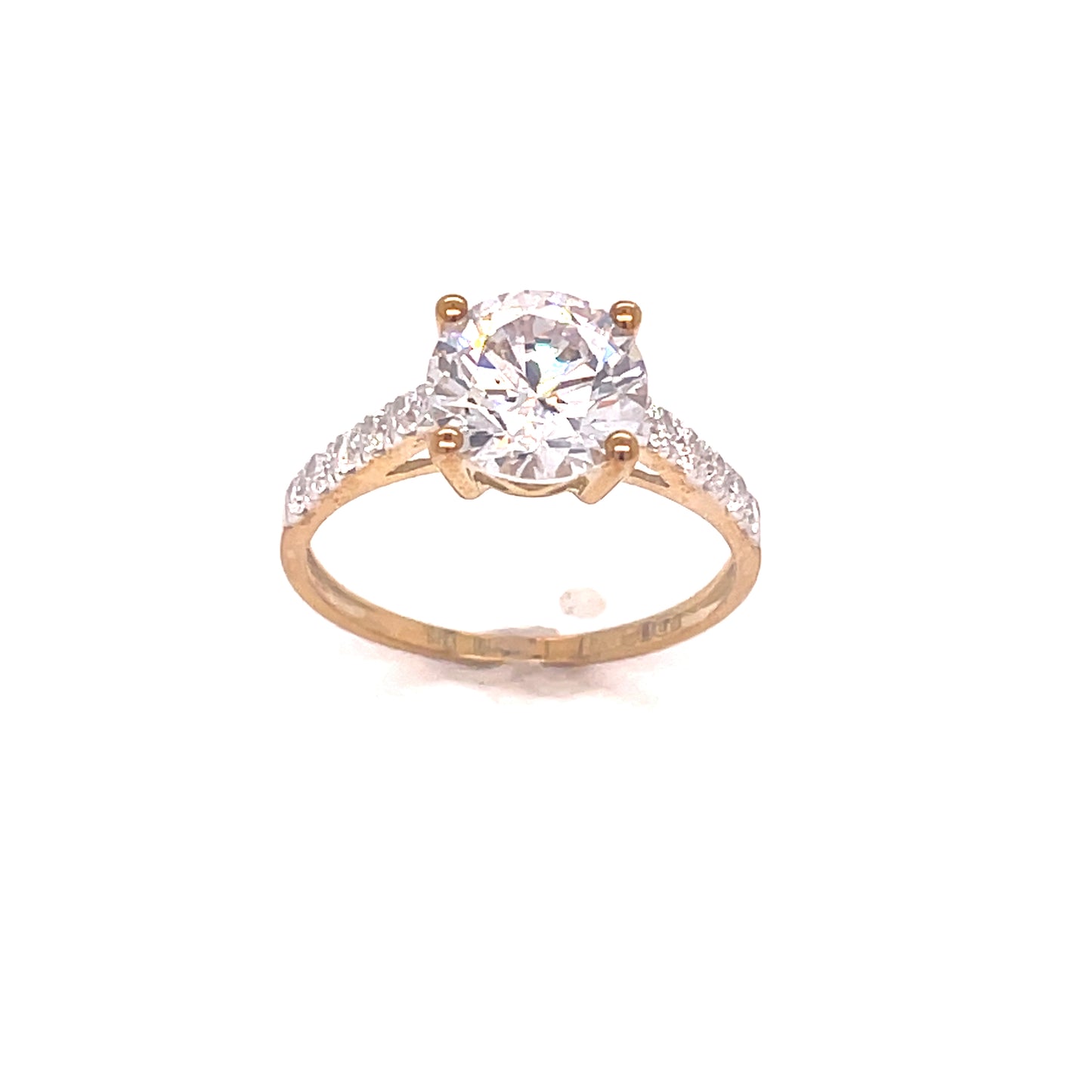 9CT CUBIC ZIRCONIA ROUND SOLITAIRE DRESS RING WITH STONE SET SHOULDERS