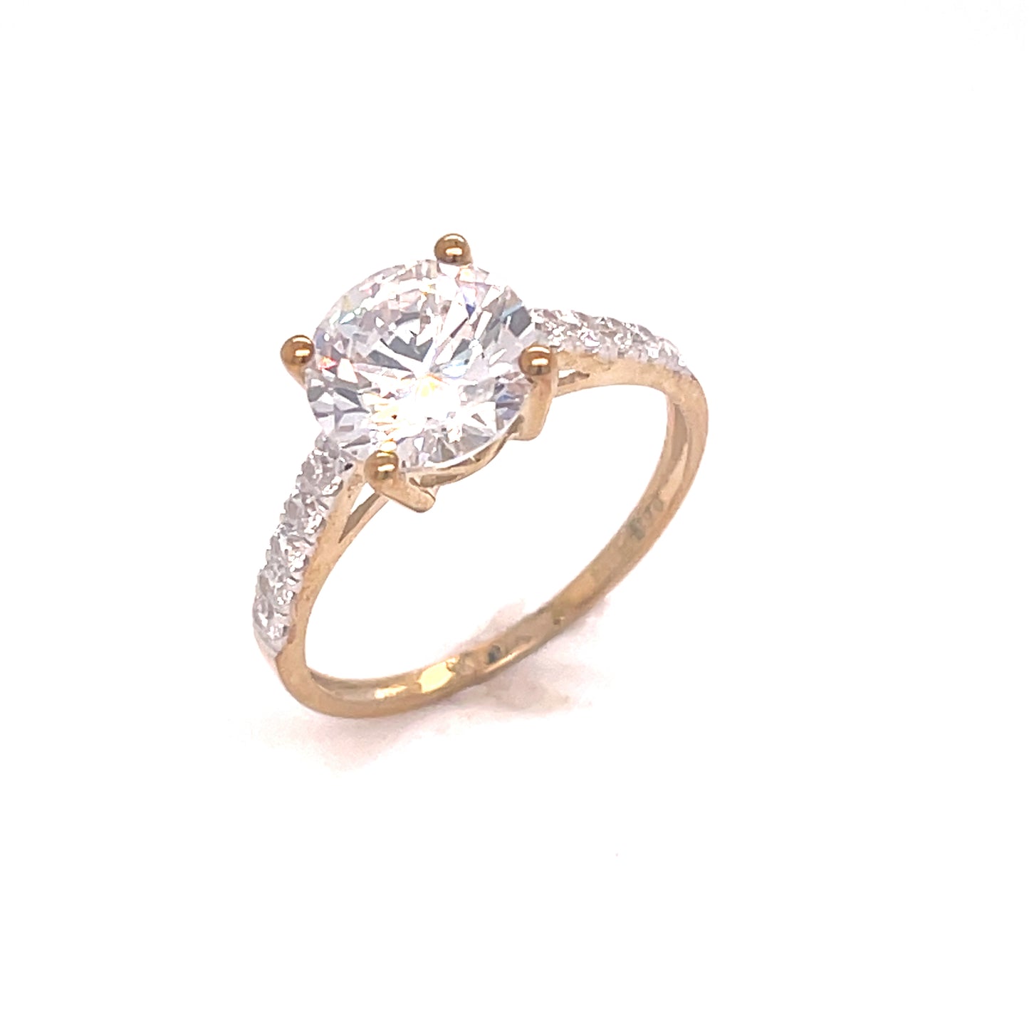 9CT CUBIC ZIRCONIA ROUND SOLITAIRE DRESS RING WITH STONE SET SHOULDERS