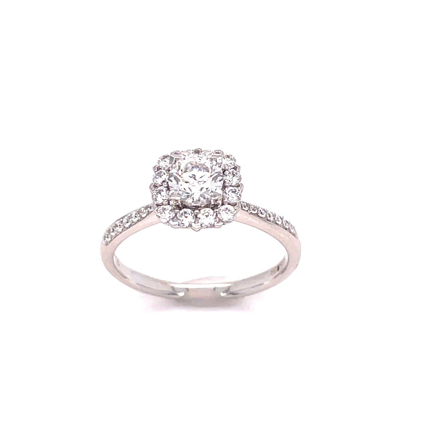 9ct White Gold Cushion Cut CZ Ring with CZ Halo and Shoulders