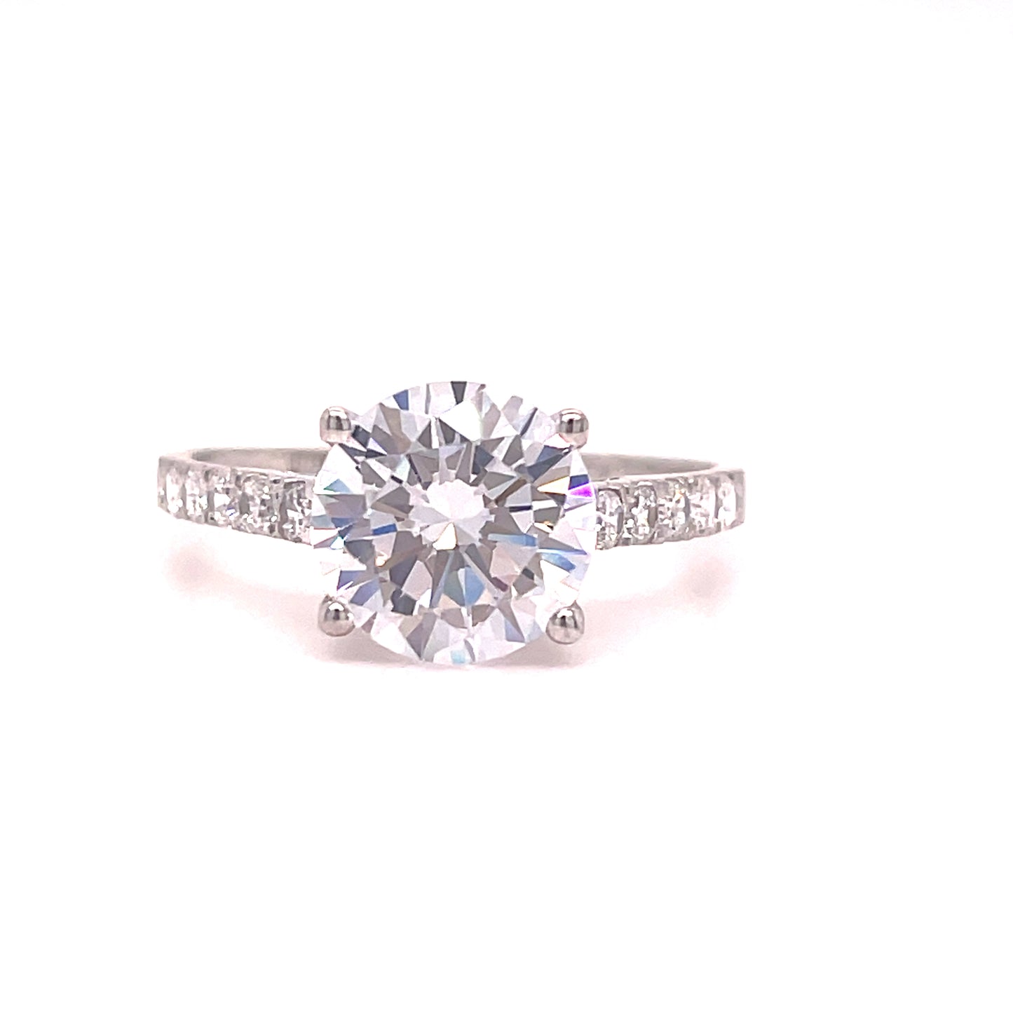 9CT WHITE GOLD CUBIC ZIRCONIA ROUND SOLITAIRE DRESS RING WITH STONE SET SHOULDERS