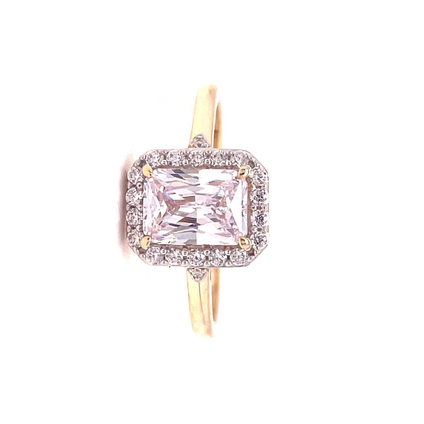 9CT CUBIC ZIRCONIA EMERALD CUT HALO DRESS RING