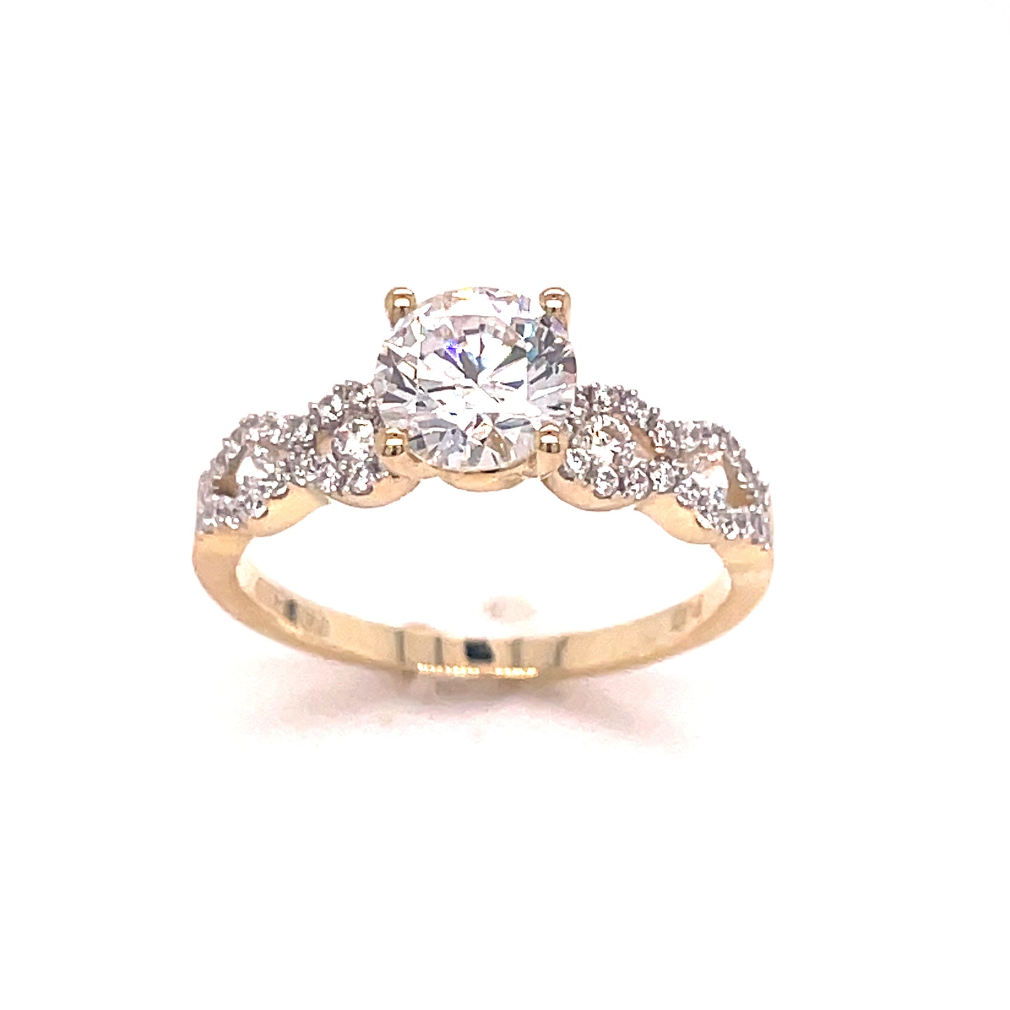 9CT CUBIC ZIRCONIA ROUND SOLITAIRE DRESS RING WITH OPEN FNACY SHOULDERS