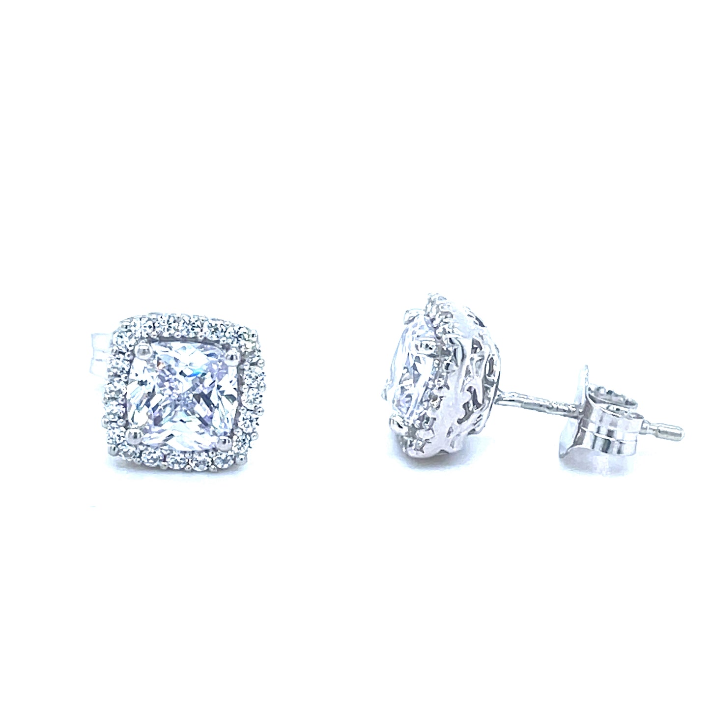 9CT WHITE GOLD CUBIC ZIRCONIA SQUARE CLUSTER STUD EARRING