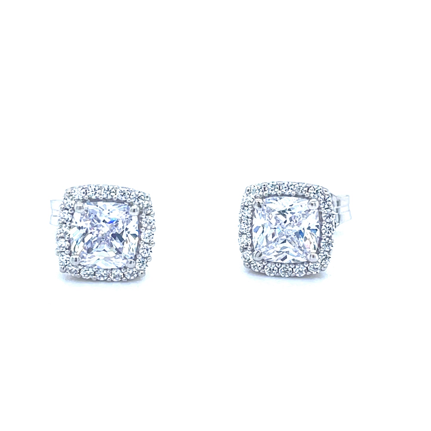 9CT WHITE GOLD CUBIC ZIRCONIA SQUARE CLUSTER STUD EARRING