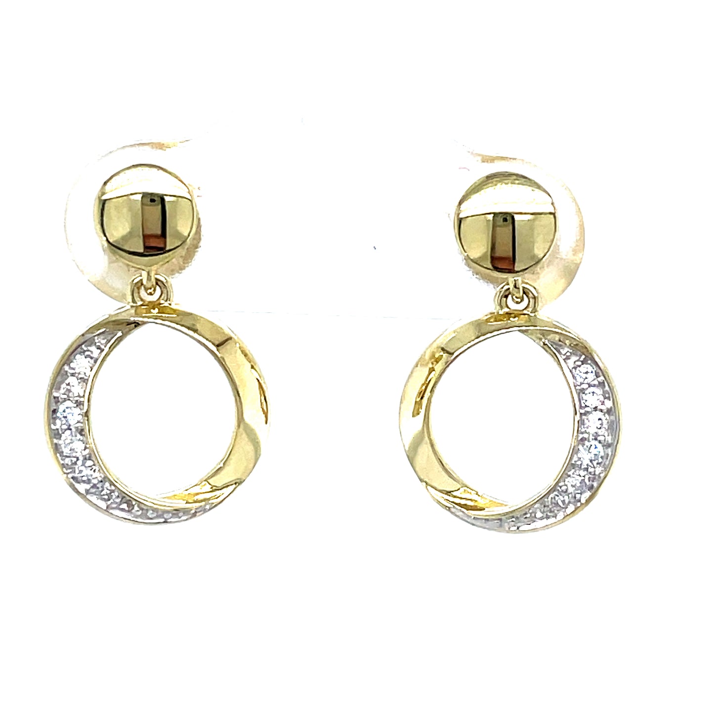 9CT CUBIC ZIRCONIA OPEN TWIST CIRCLE DROP EARRING