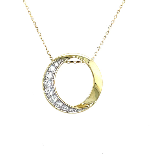 9CT CUBIC ZIRCONIA OPEN CIRCLE TWIST PENDANT