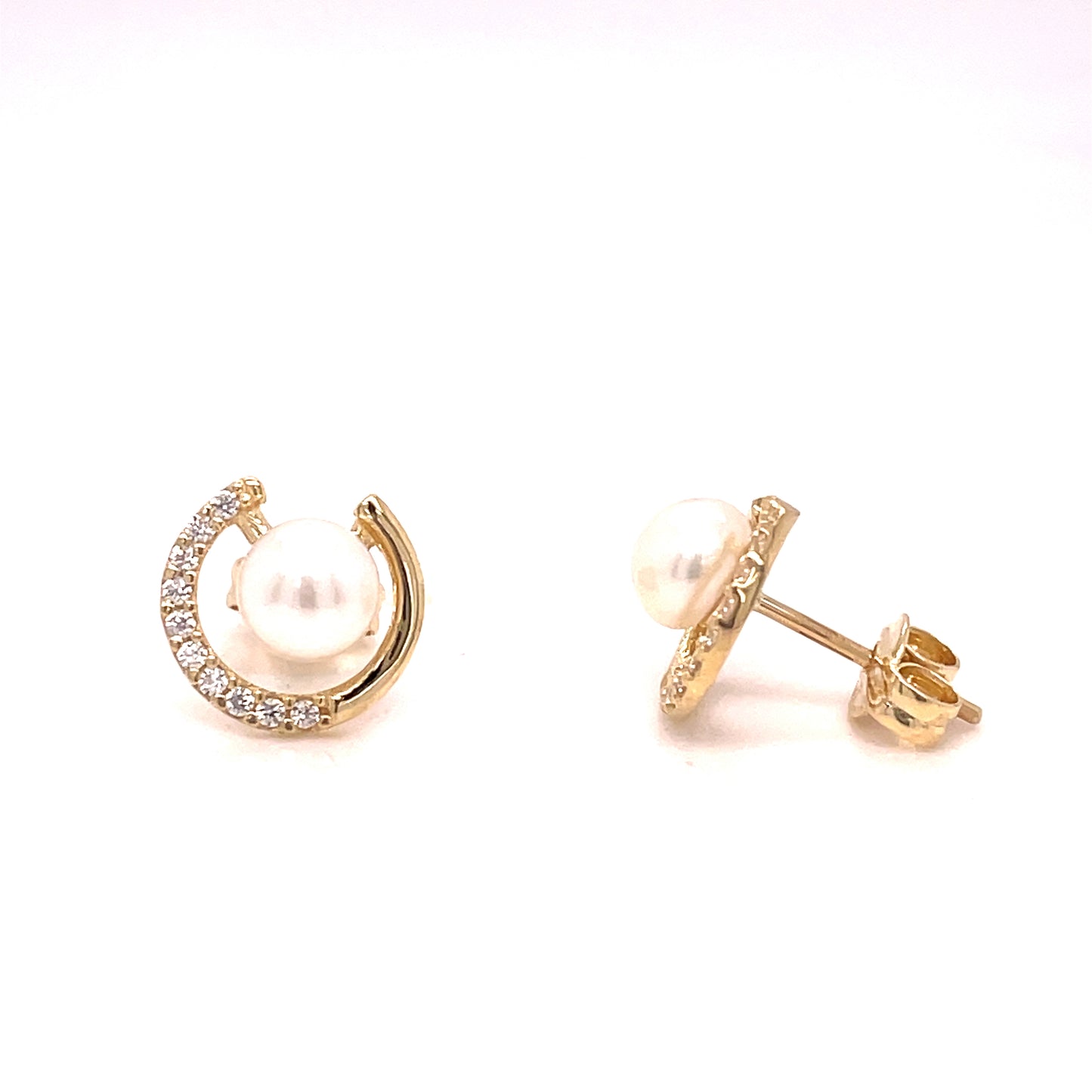 9CT CUBIC ZIRCONIA OPEN CENTRE FRESHWATER PEARL STUD EARRING