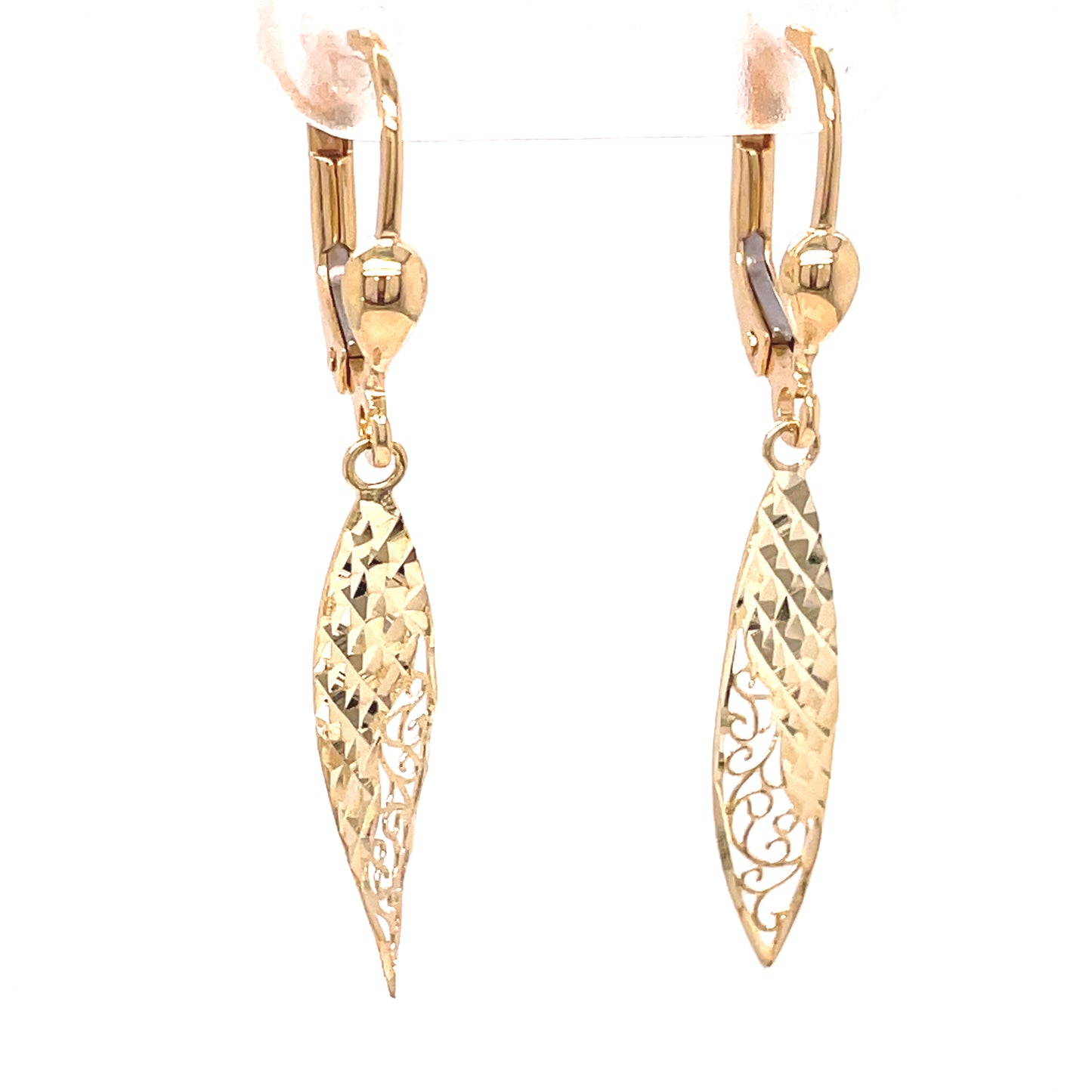 9ct Diamond Cut Open Long Drop Earring