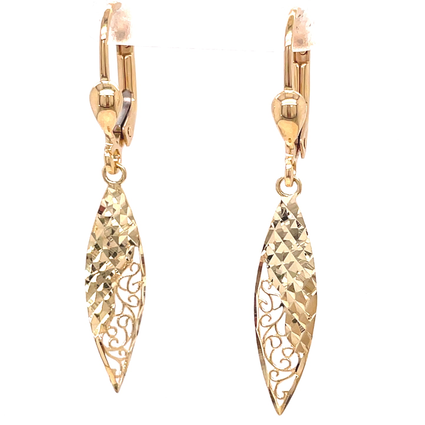9ct Diamond Cut Open Long Drop Earring