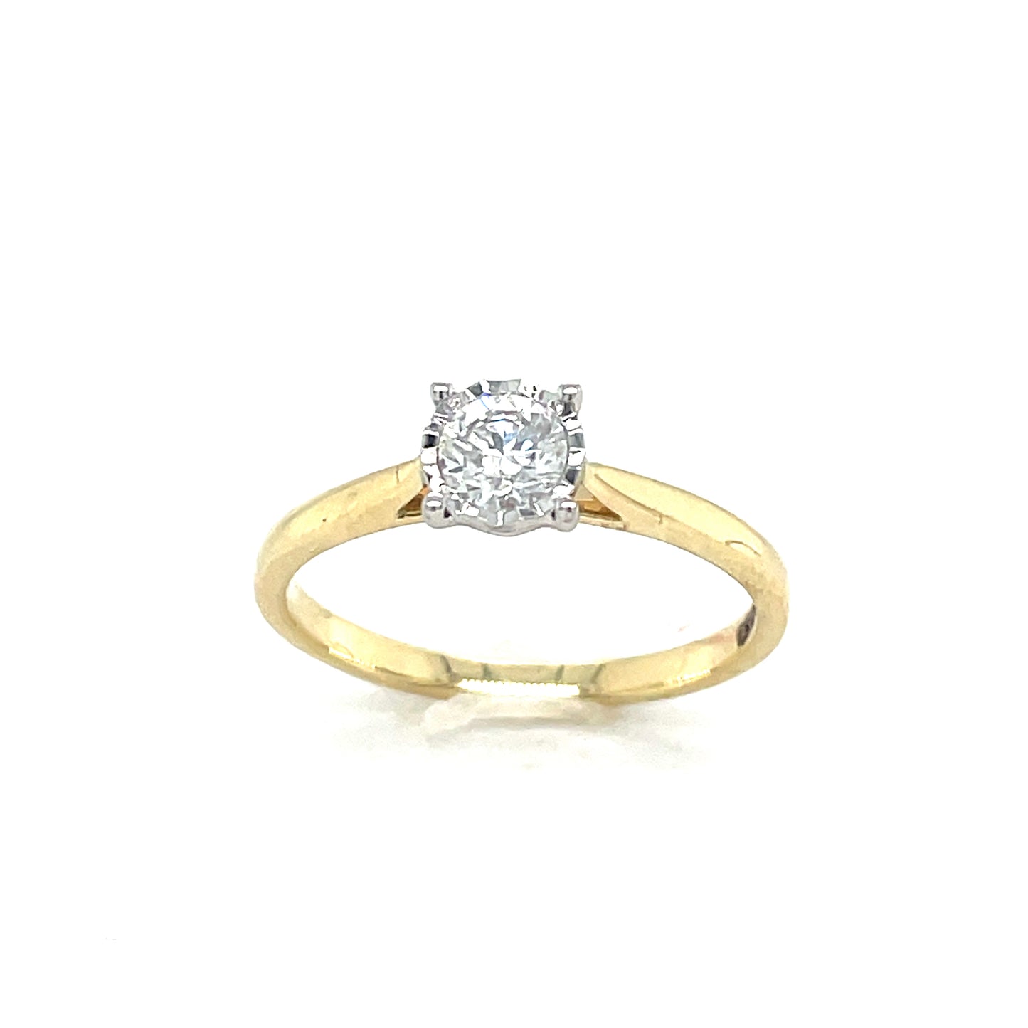 9ct Gold Round Brilliant Illusion Set Solitaire Diamond Ring .30ct