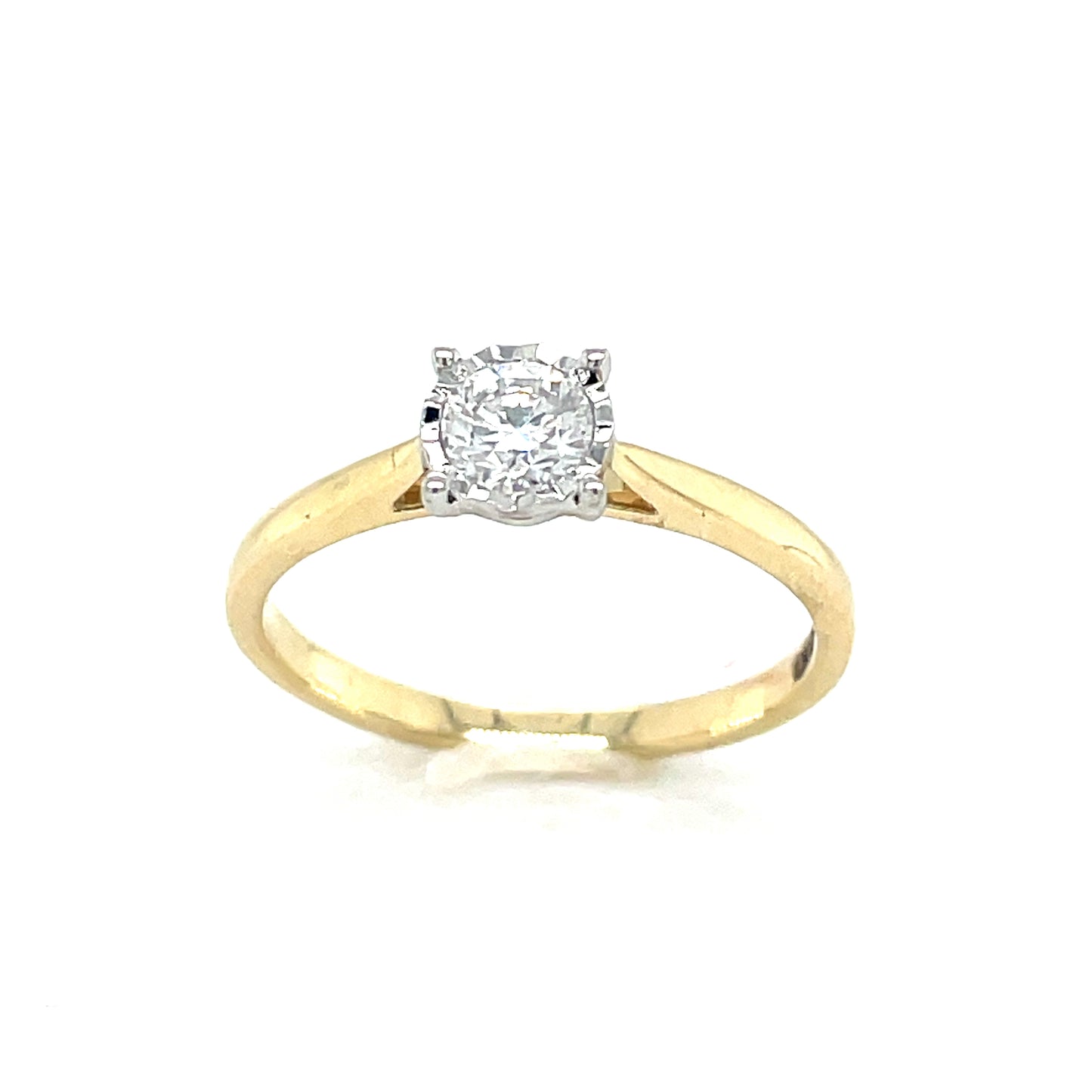 9ct Gold Round Brilliant Illusion Set Solitaire Diamond Ring .30ct