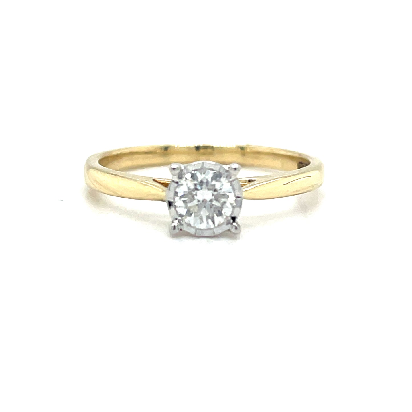 9ct Gold Round Brilliant Illusion Set Solitaire Diamond Ring .30ct