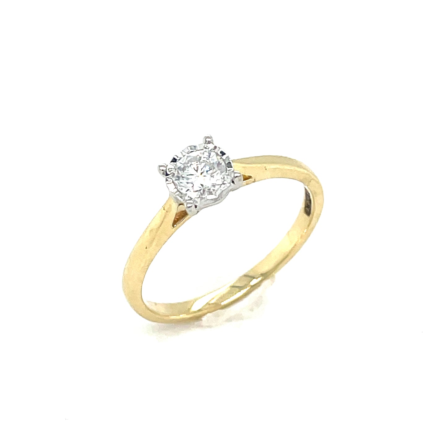 9ct Gold Round Brilliant Illusion Set Solitaire Diamond Ring .30ct