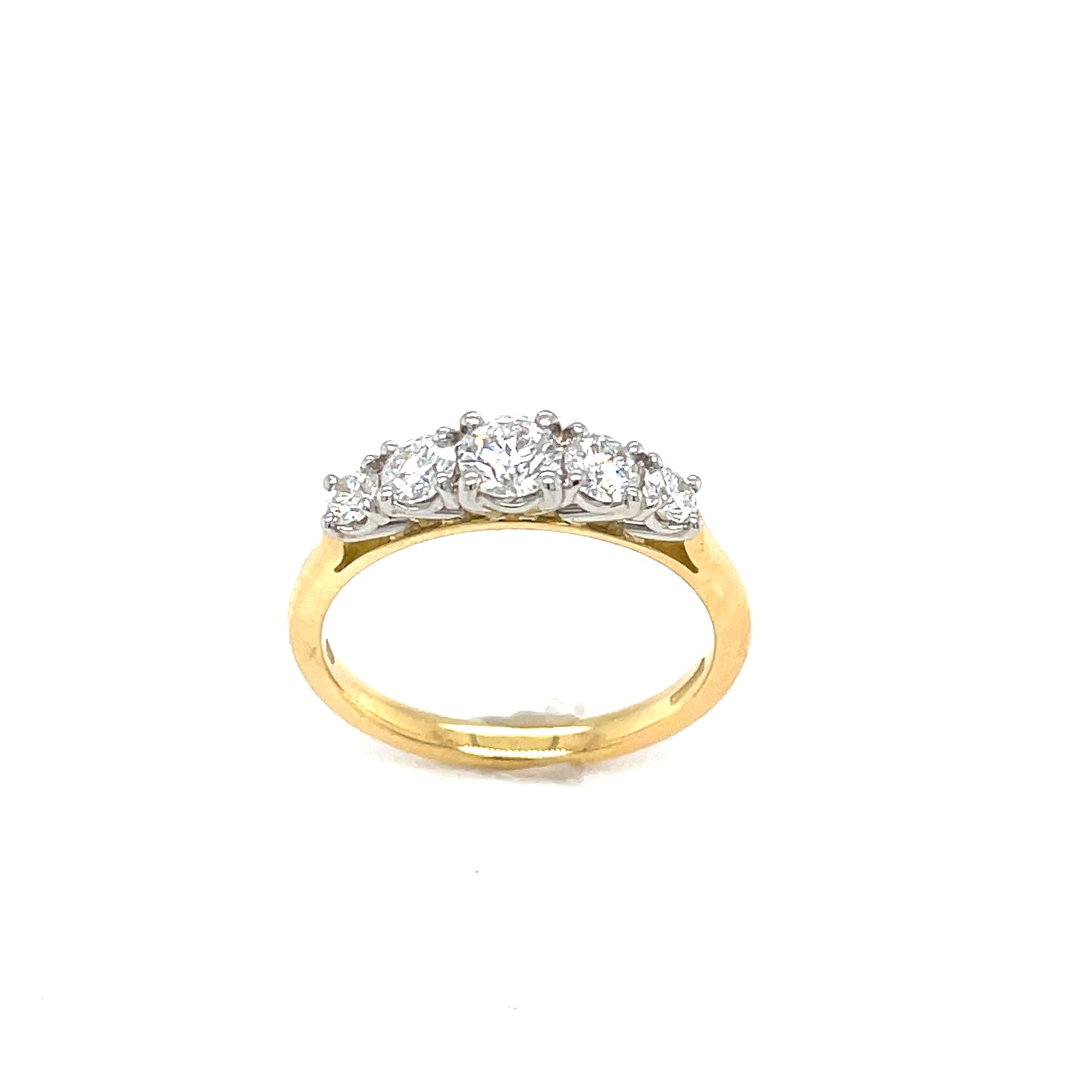 18CT RING 5 STN RD BRILL GRADUATED DIA .76CT