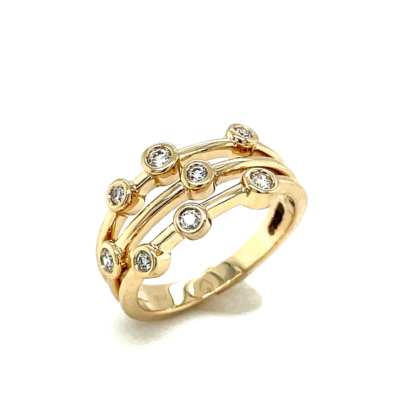9CT 3 ROW 8 STONE RUBOVER DIAMOND RING .20CT