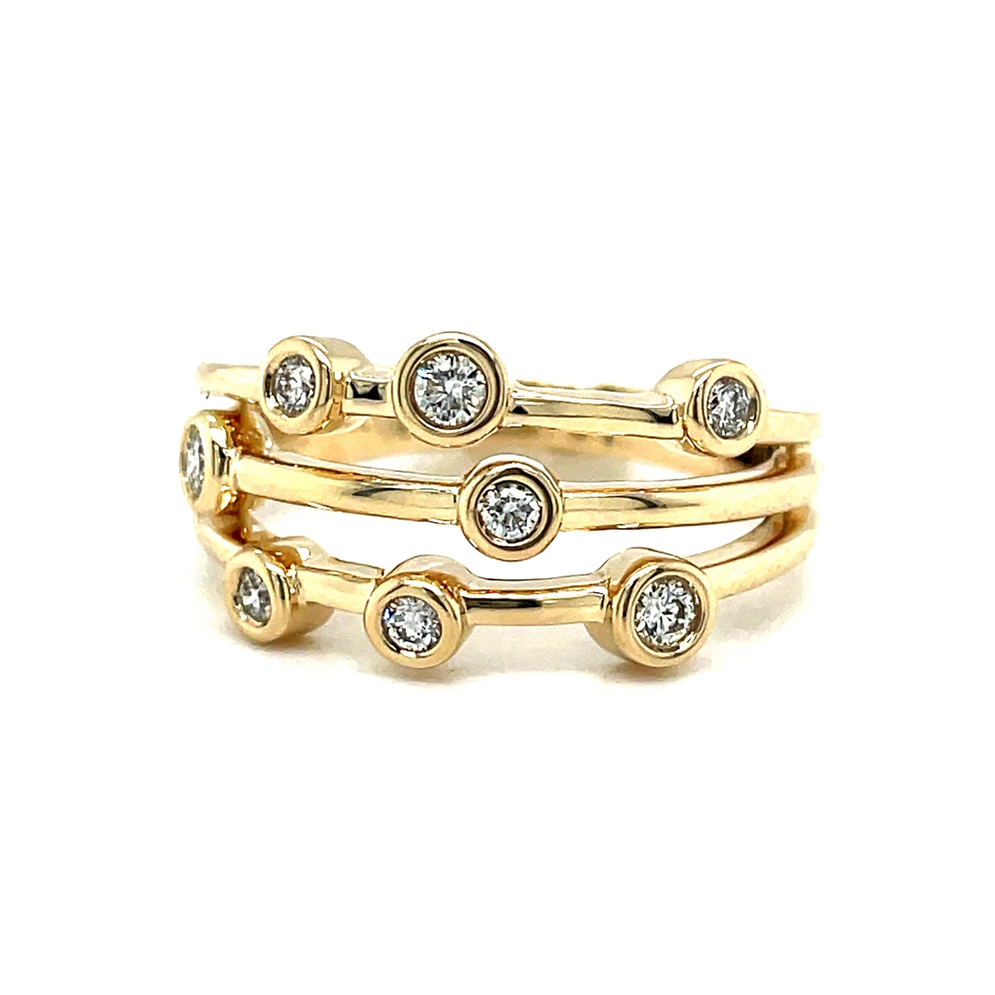 9CT 3 ROW 8 STONE RUBOVER DIAMOND RING .20CT