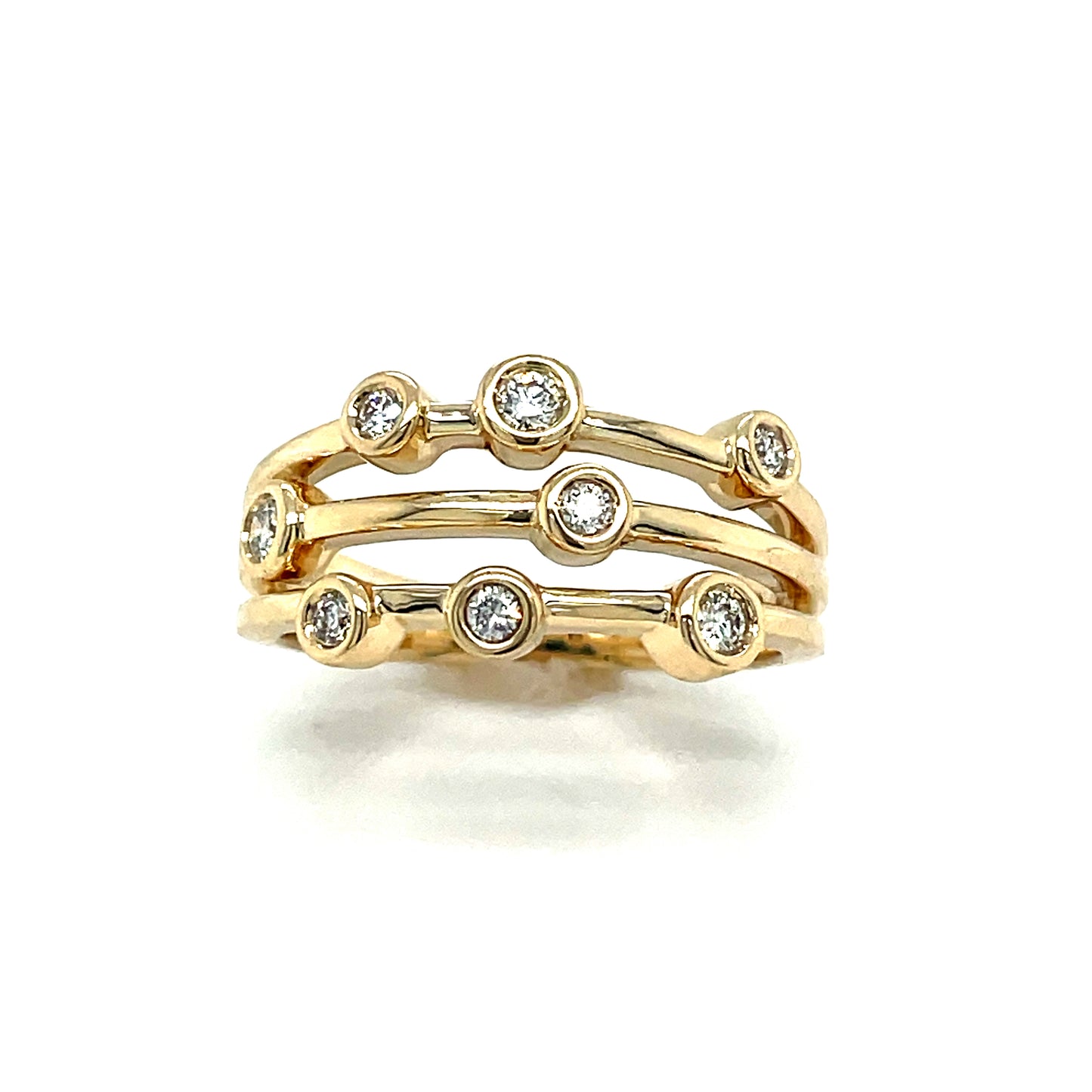 9CT 3 ROW 8 STONE RUBOVER DIAMOND RING .20CT