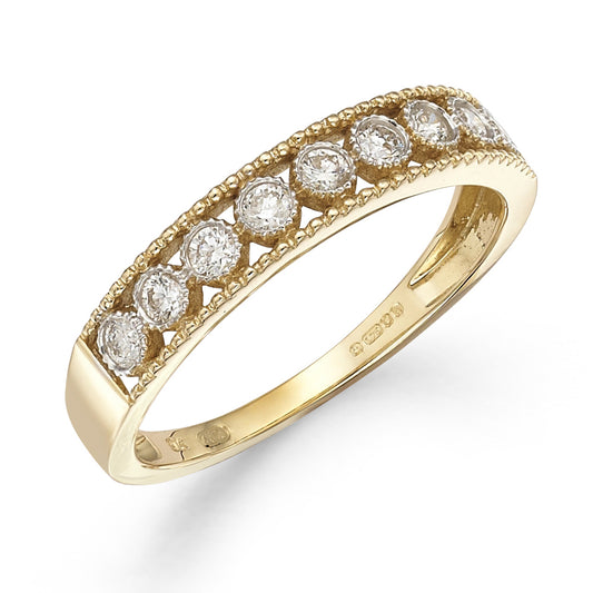 9ct Gold Nine Stone Rubover Eternity Ring With Open Beaded Setting .25ct