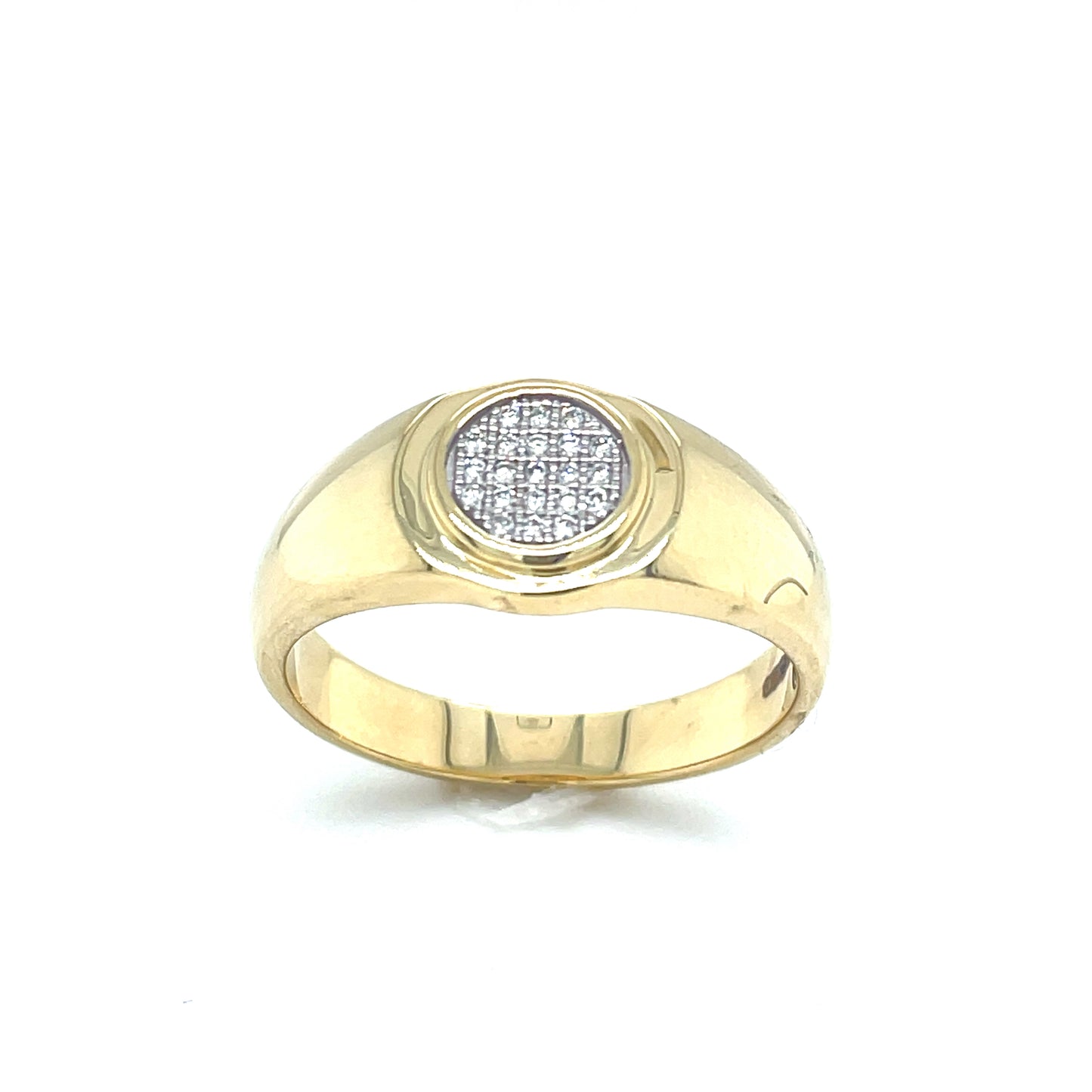 9CT ROUND PAVE SET DIAMOND SIGNET RING .10CT