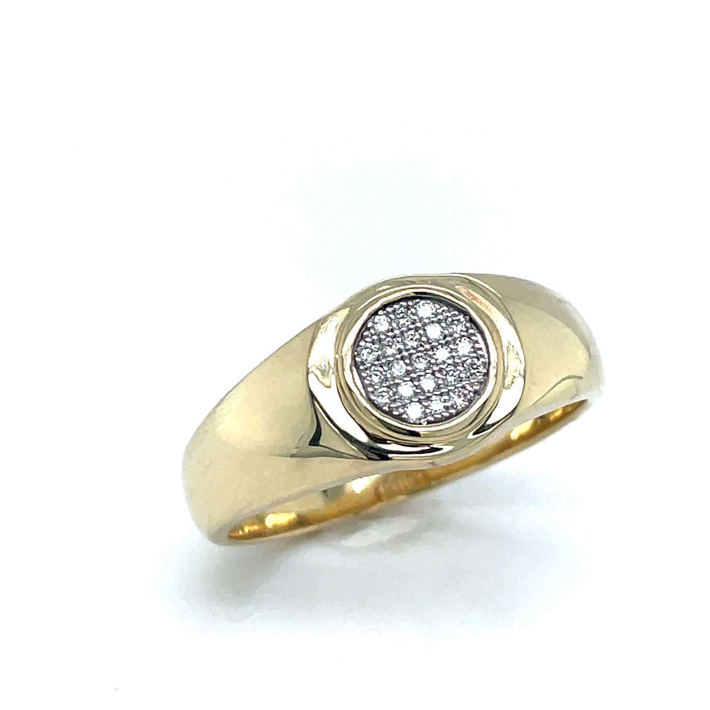 9CT ROUND PAVE SET DIAMOND SIGNET RING .10CT