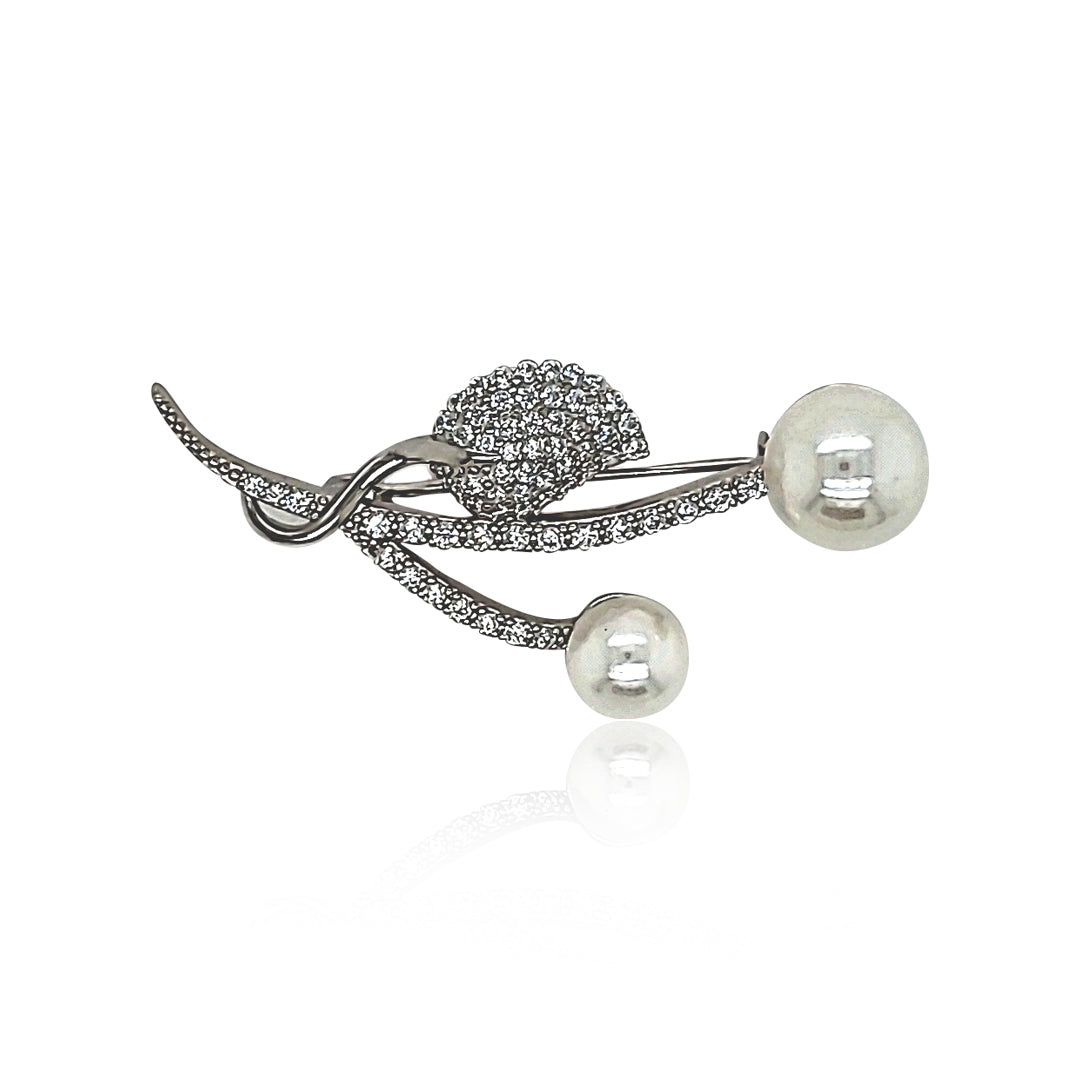 ST SIIL CZ DBL PRL BROOCH F/W