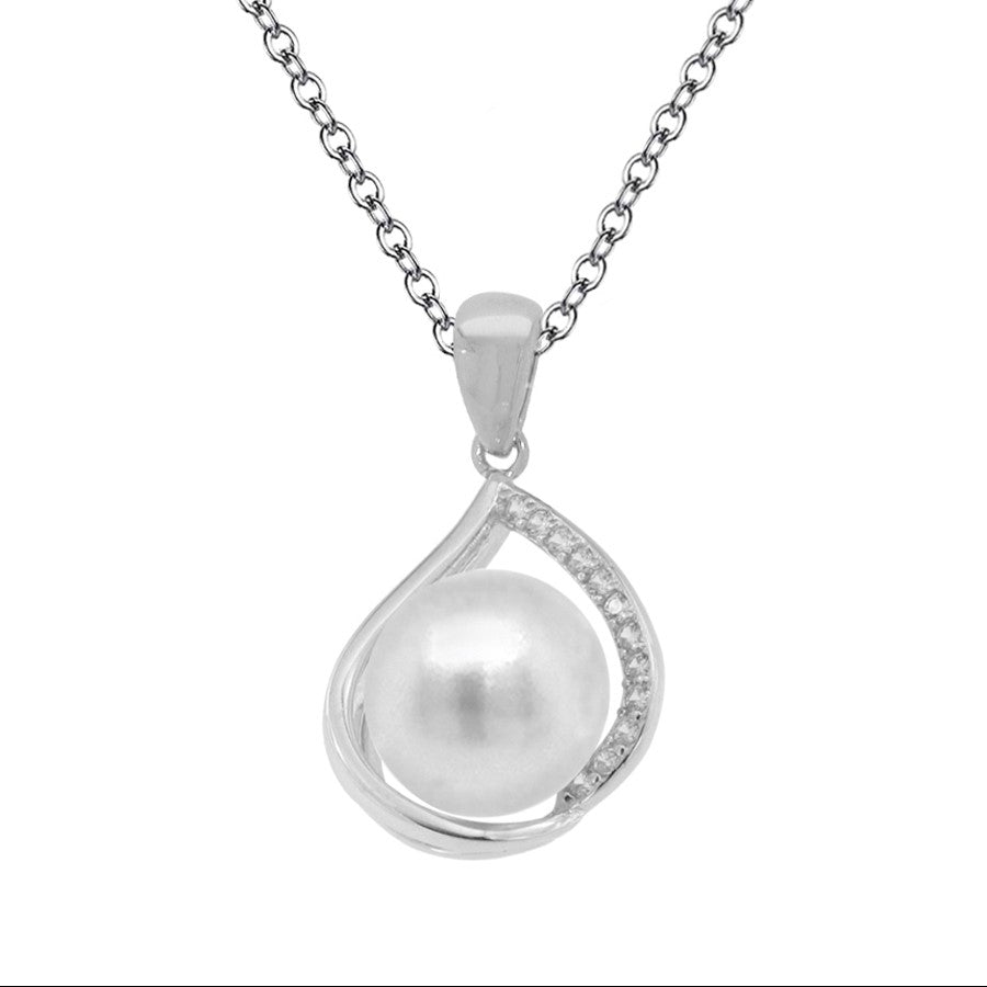 Sterling Silver Freshwater Pearl and CZ Pendant