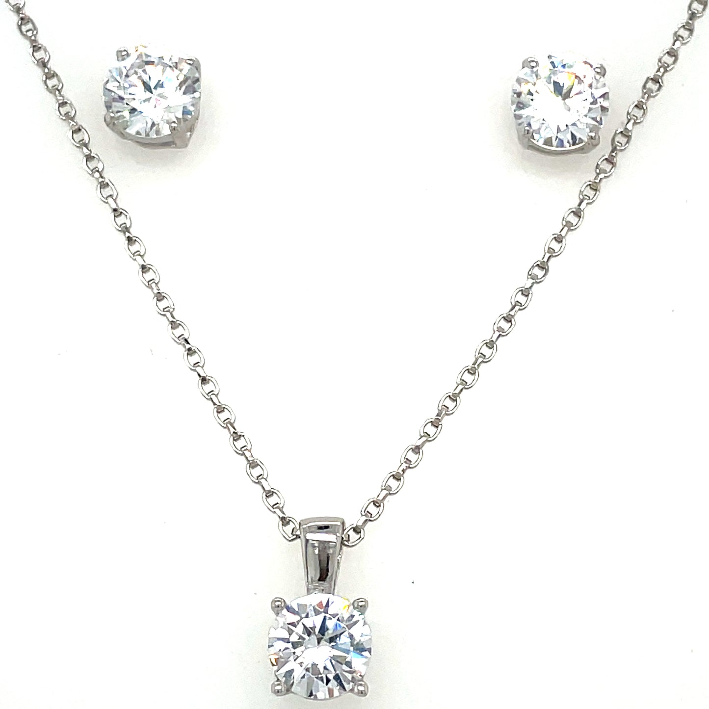 Sterling Silver Round 5mm CZ Solitaire Pendant and Earring Set