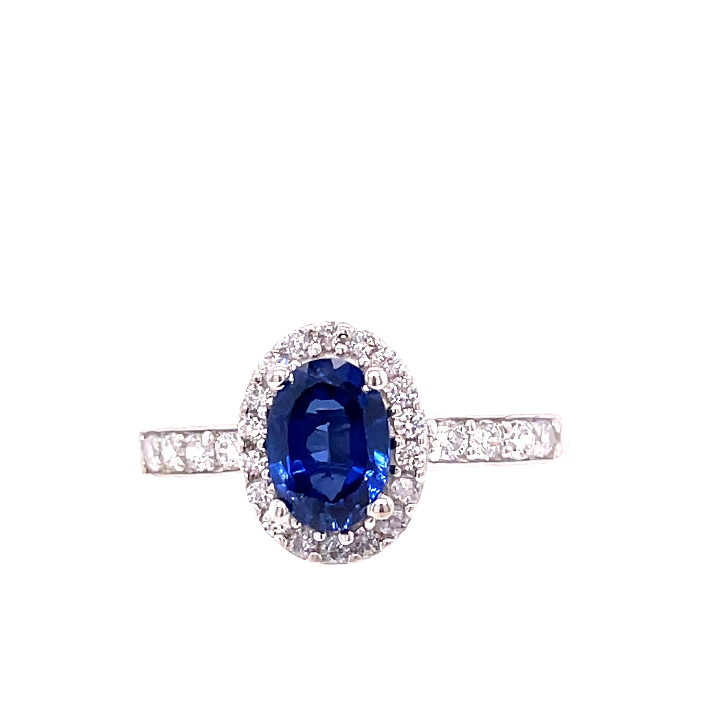 9ct White Gold Oval Sapphire & Cubic Zirconia Cluster Ring With Cubic Zirconia Shoulders