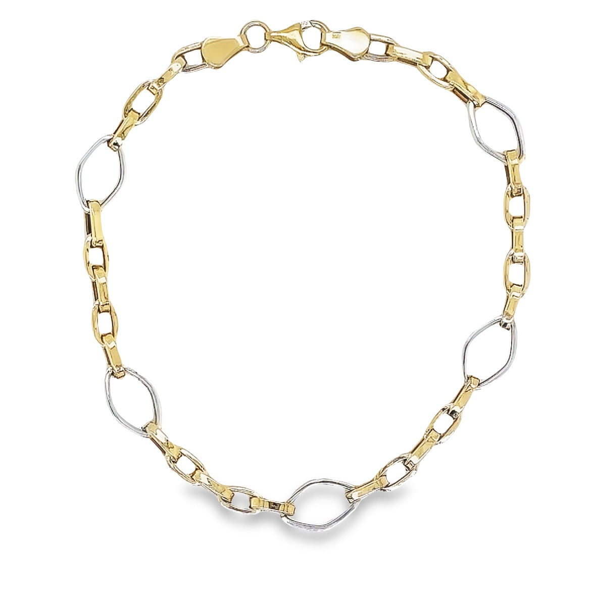 9CT TWO TONE OPEN FANCY OVAL LINK BRACELET