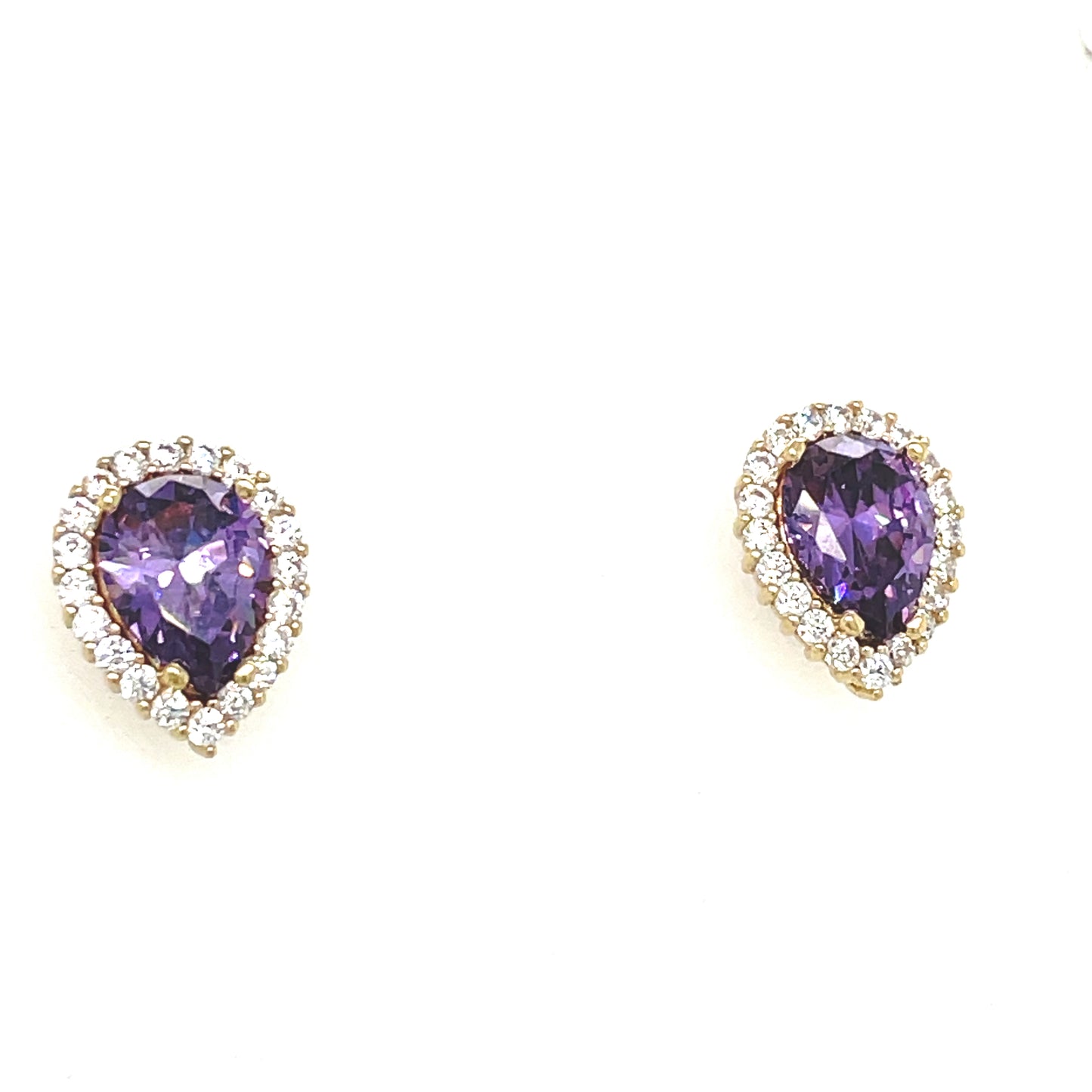 9ct Cubic Zirconia And Amethyst Pear Halo Stud Earring