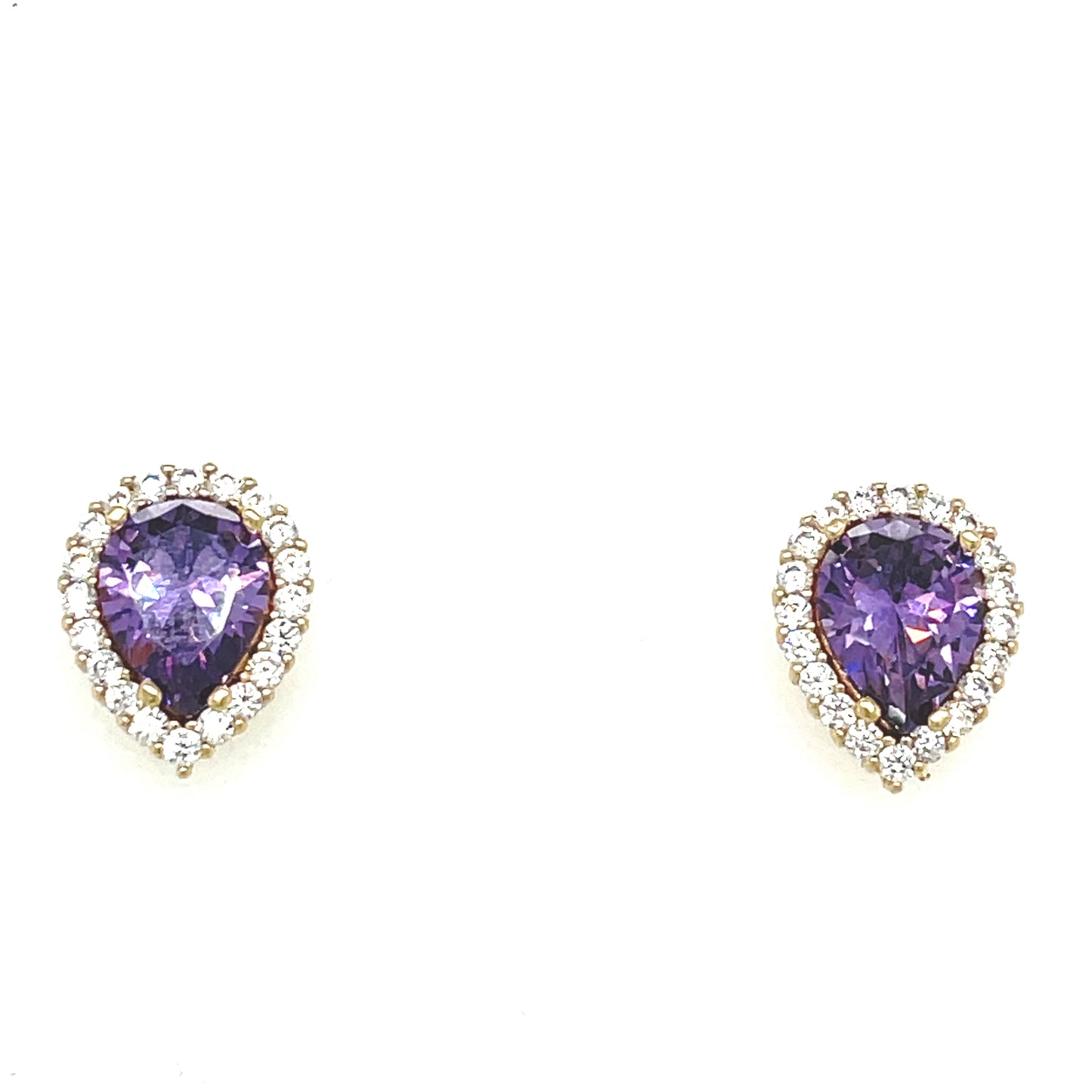 9ct Cubic Zirconia And Amethyst Pear Halo Stud Earring