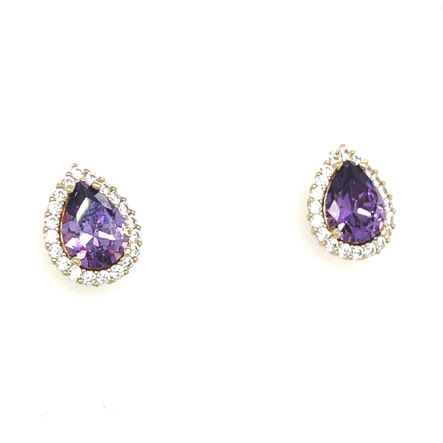 9ct Cubic Zirconia And Amethyst Pear Halo Stud Earring