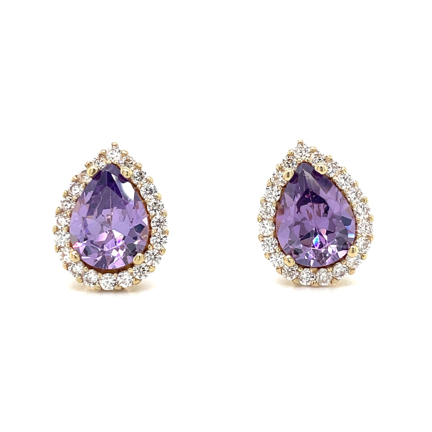 9ct Cubic Zirconia And Amethyst Pear Halo Stud Earring