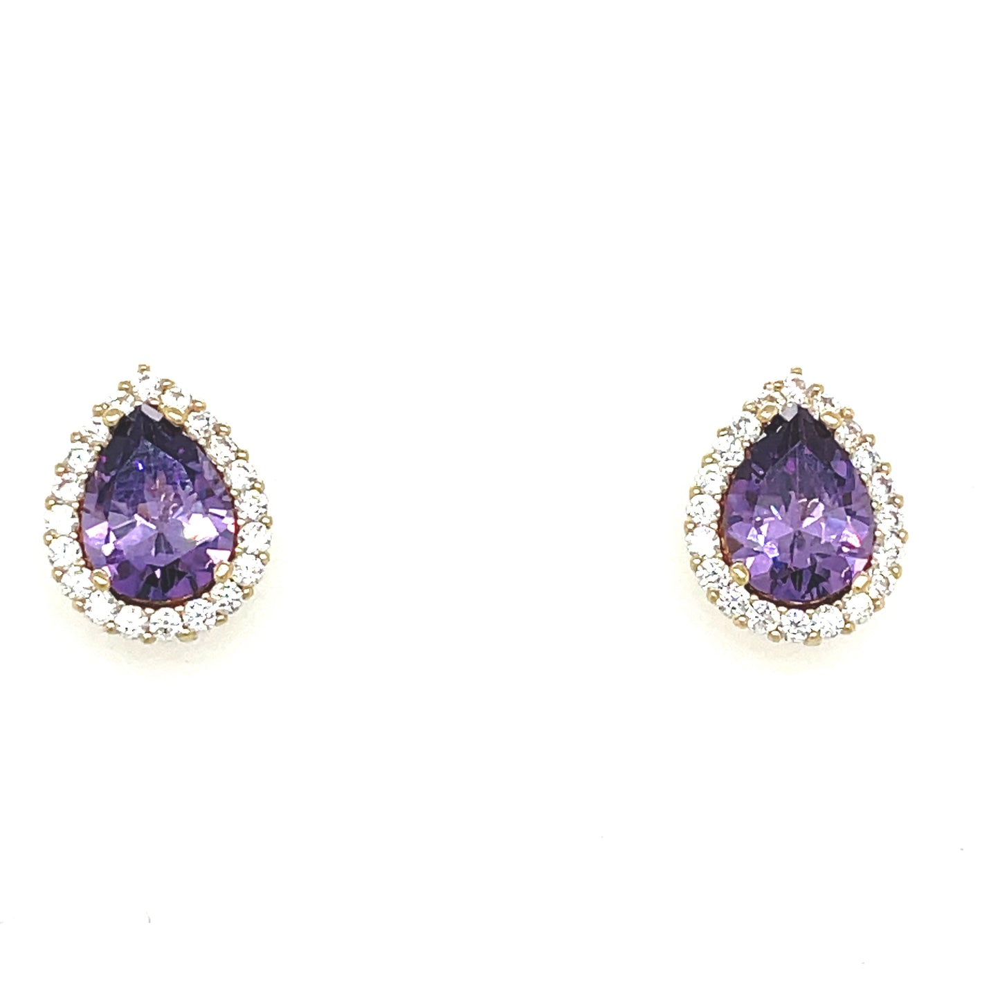 9ct Cubic Zirconia And Amethyst Pear Halo Stud Earring