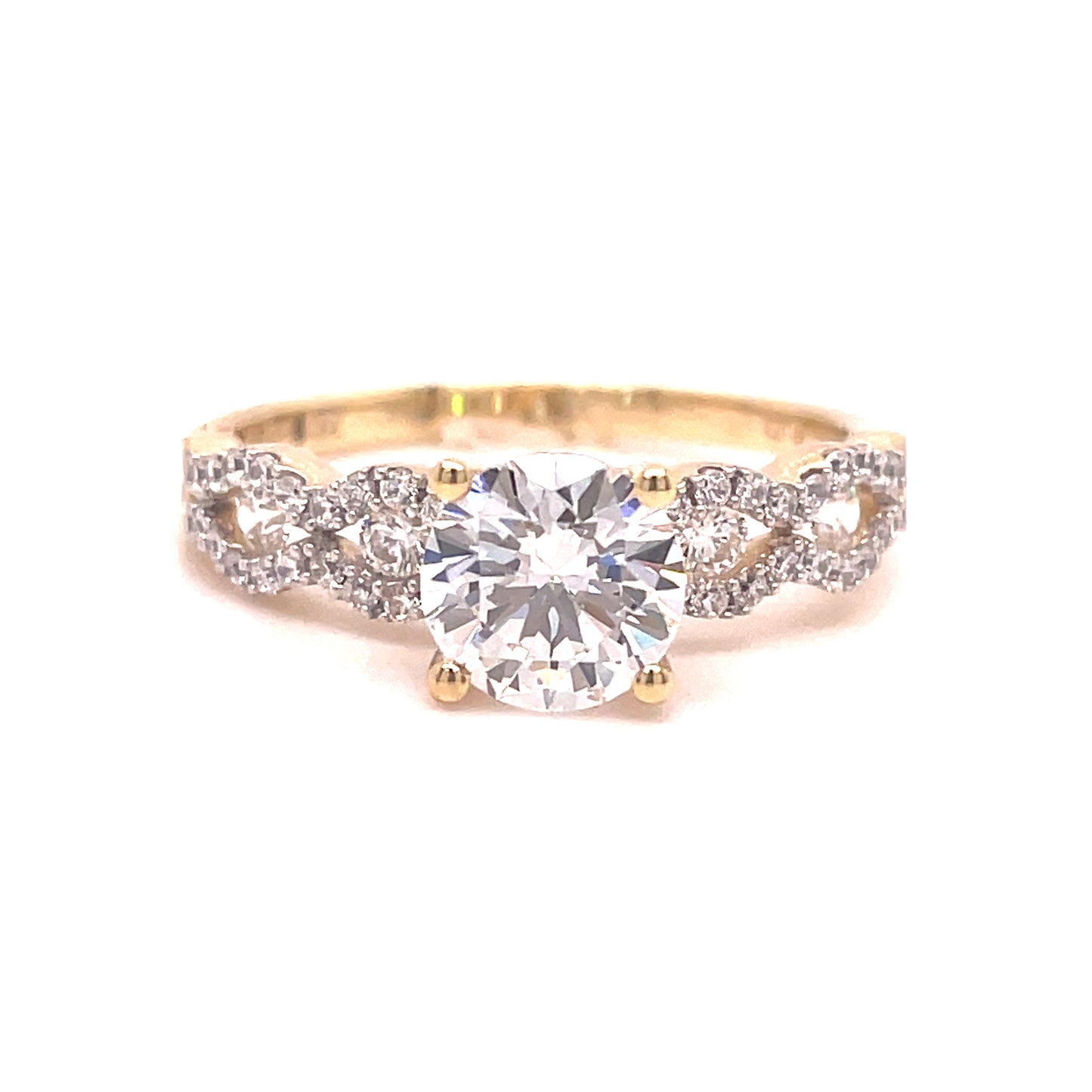 9CT CUBIC ZIRCONIA ROUND SOLITAIRE DRESS RING WITH OPEN FNACY SHOULDERS