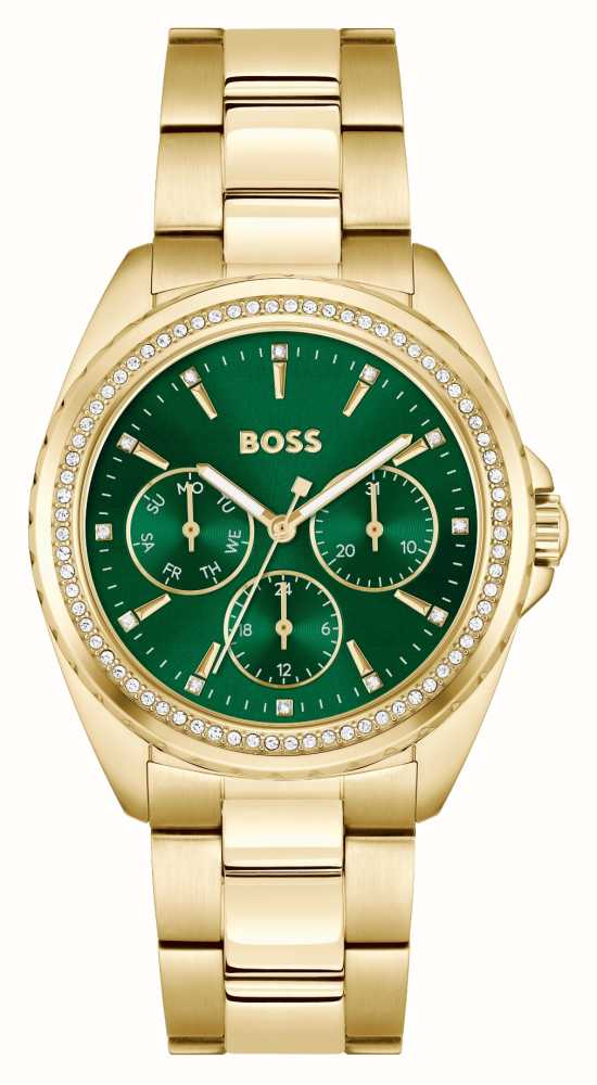 Ladies Rolled Gold Hugo Boss Atea Green Chronograph Watch