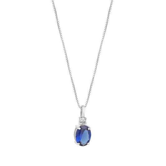 Sterling Silver Round CZ and Oval Blue CZ Pendant