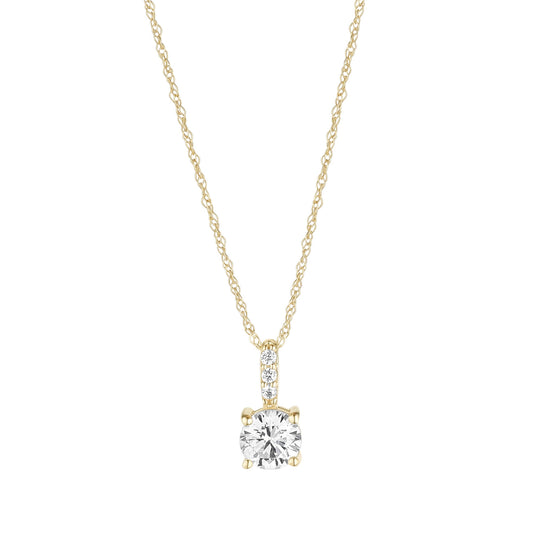 9ct Gold Round Four Claw CZ Pendant with CZ Baile