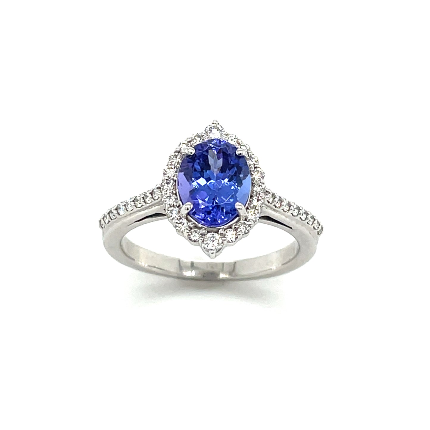 PLATINUM OVAL HALO NATURAL SAPPHIRE AND DIAMOND RING .40CT