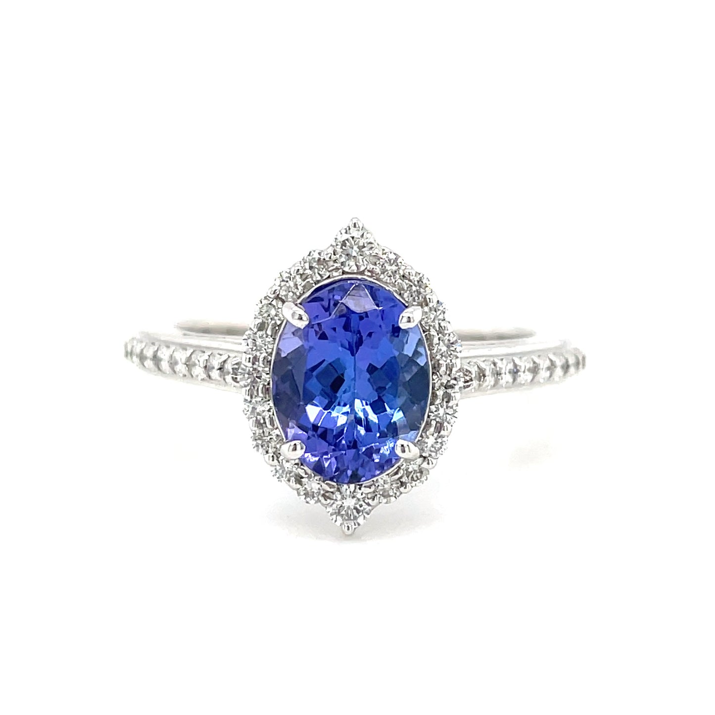 PLATINUM OVAL HALO NATURAL SAPPHIRE AND DIAMOND RING .40CT