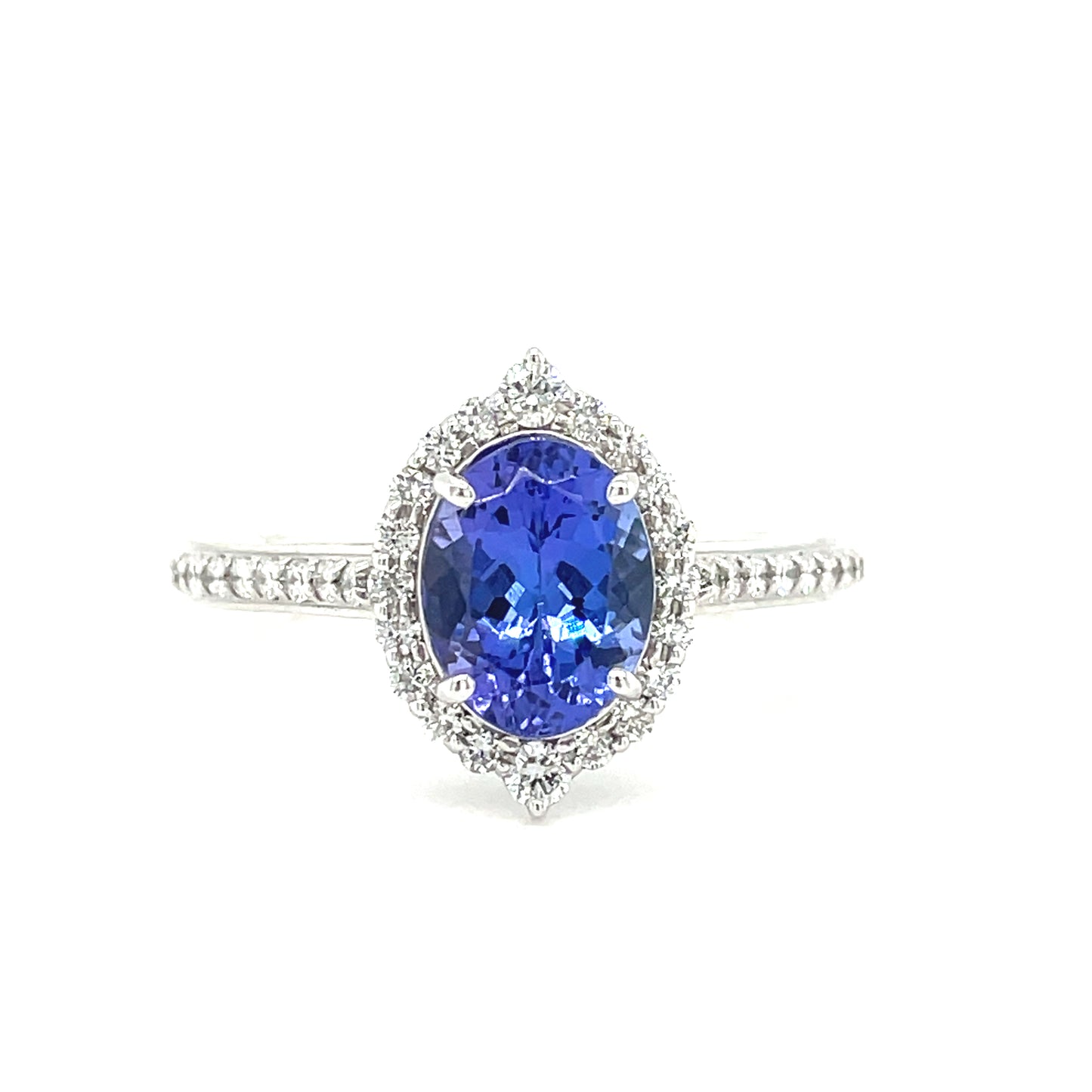 PLATINUM OVAL HALO NATURAL SAPPHIRE AND DIAMOND RING .40CT
