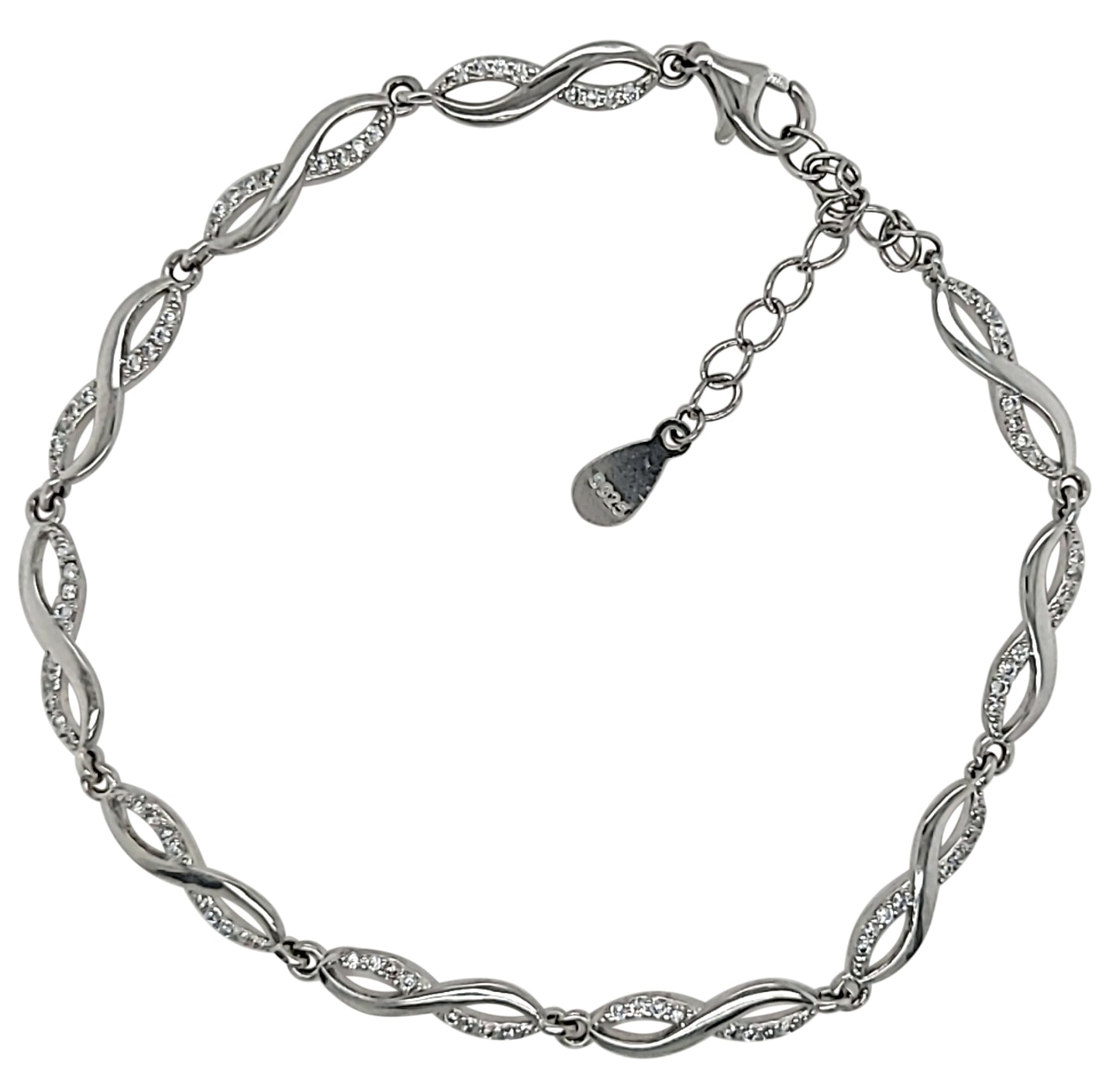 Sterling Silver Open CZ Figaro Infinity Link Bracelet