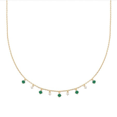 Burren 18ct Gold plated green + cubic zirconia drop necklet