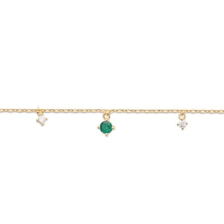 Burren Gold plated green + cubic zirconia drop bracelet