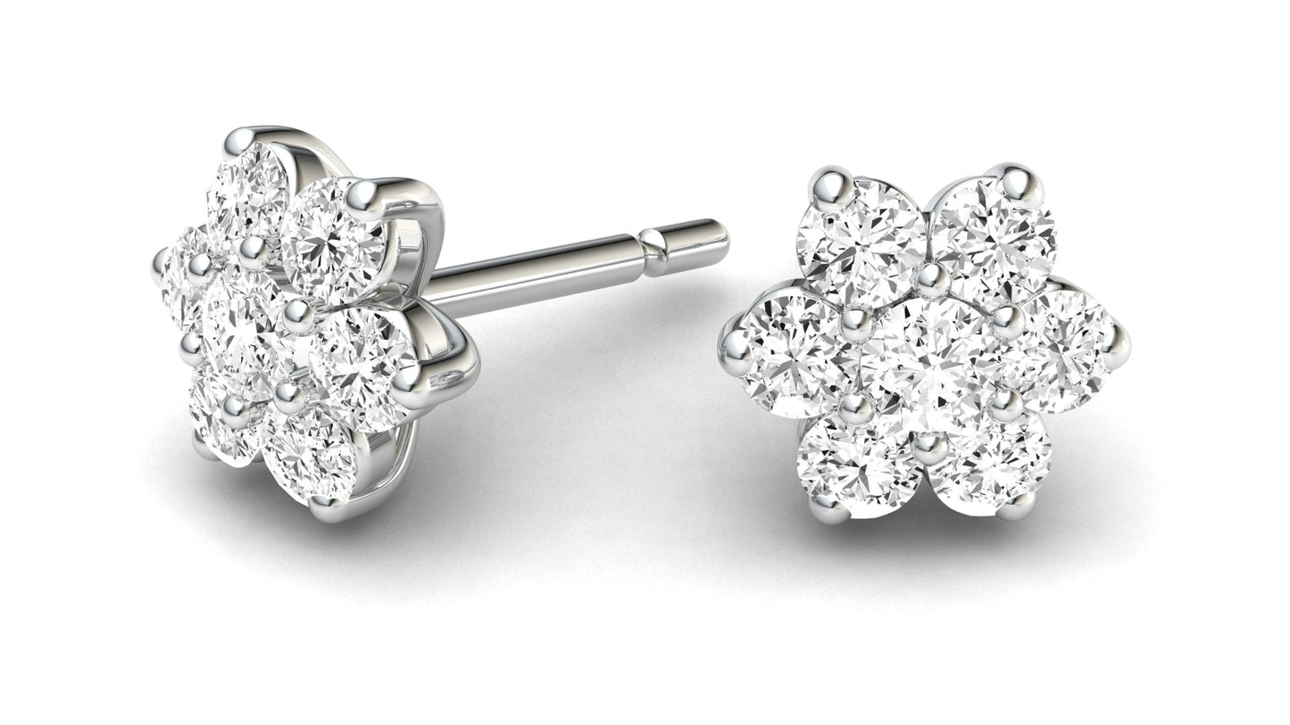 9ct White Gold .50ct Diamond Flower Cluster Earring