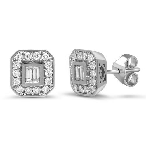 9ct White Gold Square Cluster Rubover .11ct Diamond Stud Earring