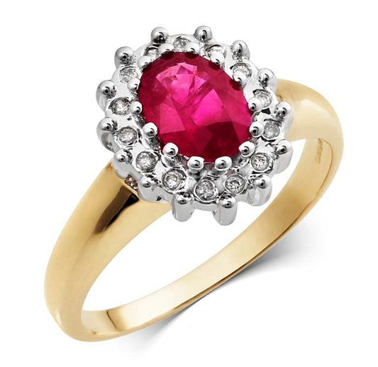 9ct Ruby And Diamond .07ct Oval Cluster Ring